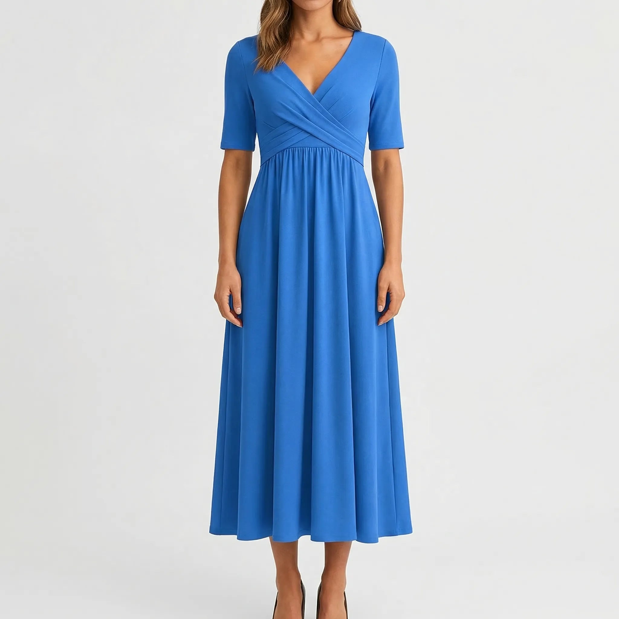 Veluria - V-Neck Wrap Style Midi Dress